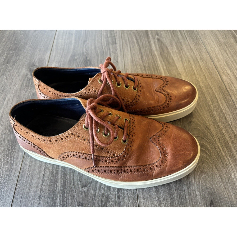 Cole Haan Cognac Leather Suade Wing Tip Lace‎ Up Oxford Sneakers Shoes Size 9.5